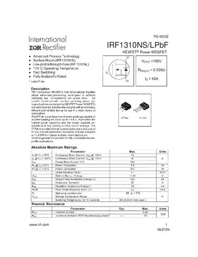 Infineon Technologies IRF1310NSPBF-GURT MOSFET 1 N-kanaal 160 W D2PAK