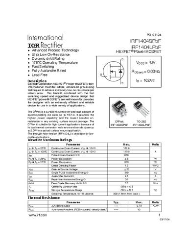 Infineon Technologies IRF1404SPBF-GURT MOSFET 1 N-kanaal 200 W D2PAK