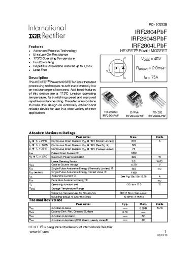 Infineon Technologies IRF2804SPBF-GURT MOSFET 1 N-kanaal 300 W D2PAK
