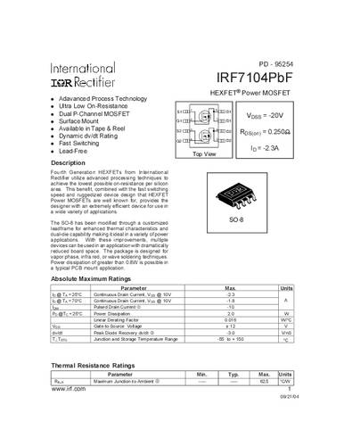 Infineon Technologies IRF7104PBF-GURT MOSFET 2 P-kanaal 2.0 W SO-8