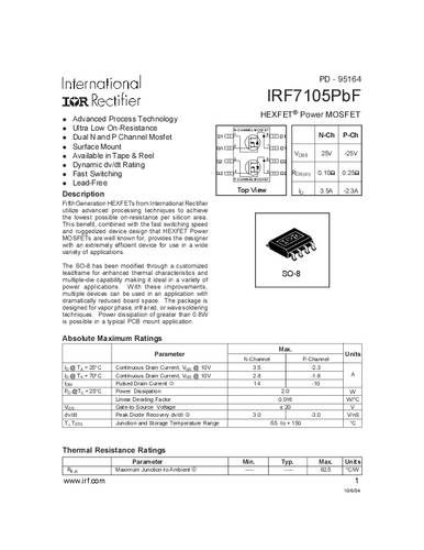 Infineon Technologies IRF7105PBF-GURT MOSFET 2 N-kanaal, P-kanaal 2.0 W SO-8