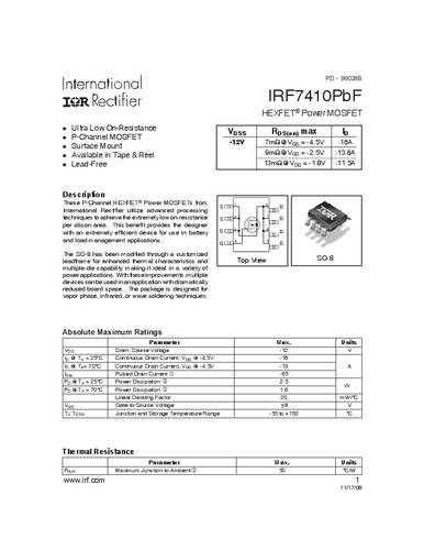 Infineon Technologies IRF7410PBF-GURT MOSFET 1 P-kanaal 2.5 W SO-8
