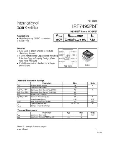 Infineon Technologies IRF7495PBF-GURT MOSFET 1 N-kanaal 2.5 W SO-8