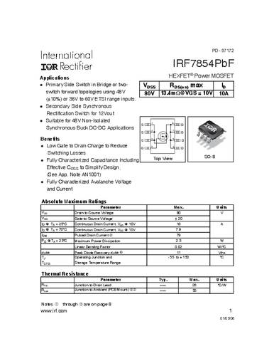 Infineon Technologies IRF7854PBF-GURT MOSFET 1 N-kanaal 2.5 W SO-8