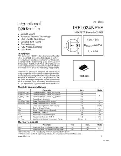 Infineon Technologies IRFL024NPBF-GURT MOSFET 1 N-kanaal 2.1 W SOT-223