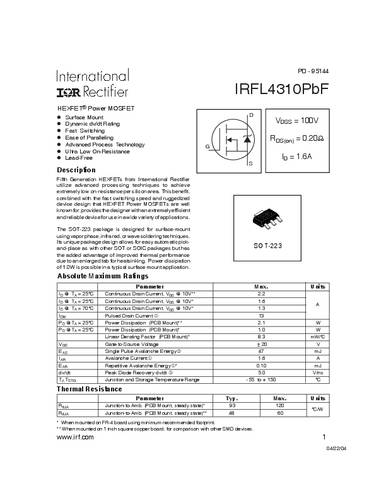 Infineon Technologies IRFL4310PBF-GURT MOSFET 1 N-kanaal 2.1 W SOT-223