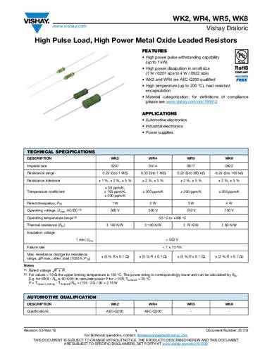 Vishay WK202070A1002J2200 Metallschicht-Widerstand 10kΩ axial bedrahtet 1W 5% Tape