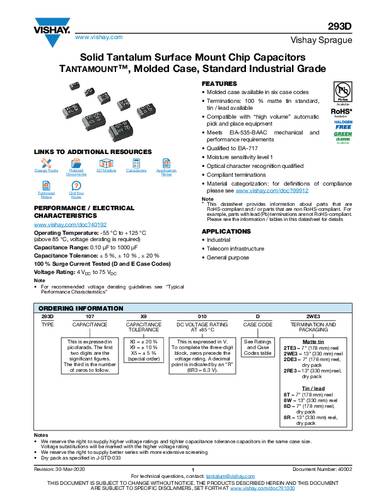 Vishay 293D685X9010B2TE3 Tantaalcondensator SMD 6.8 µF 10 V/DC 0.1 % (l x b x h) 3.5 x 2.8 x 1.9 mm 1 stuk(s)