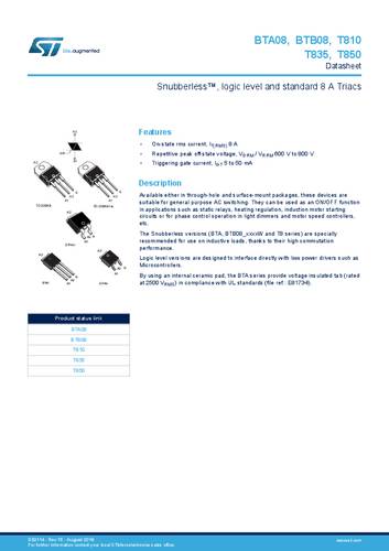 STMicroelectronics T835-600G TRIAC D2PAK 8 A 600 V Tube