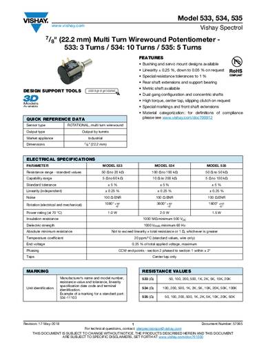 Vishay 534B1101JC Precisiepotmeter 2 W 0.1 kΩ 1 stuk(s)