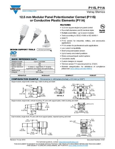 Vishay P11S1V0FLSY00103KA Precisiepotmeter 1 W 10 kΩ 1 stuk(s)