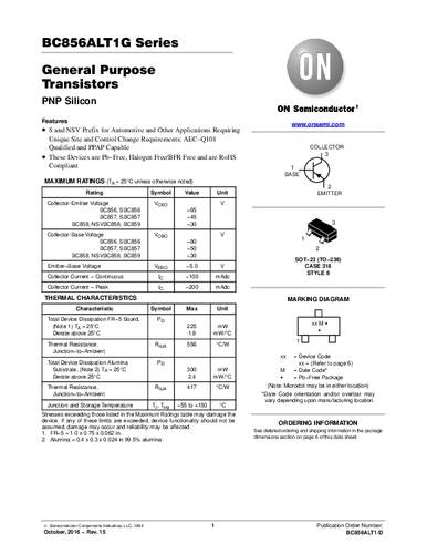 ON Semiconductor Transistor (BJT) - discreet BC858CLT1G SOT-23 PNP Tape on Full reel
