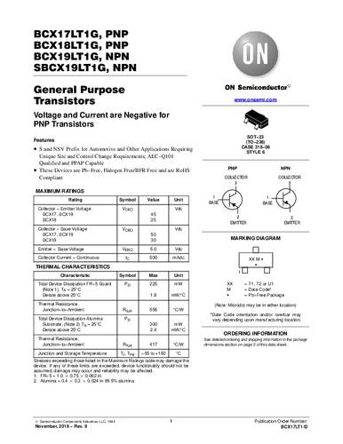 ON Semiconductor Transistor (BJT) - discreet BCX19LT1G SOT-23 NPN Tape on Full reel