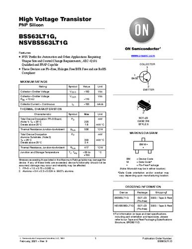 ON Semiconductor Transistor (BJT) - discreet BSS63LT1G SOT-23 PNP Tape on Full reel