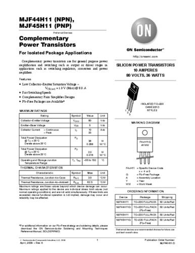 ON Semiconductor Transistor (BJT) - discreet MJF45H11G TO-220-FULLPAK PNP Tube