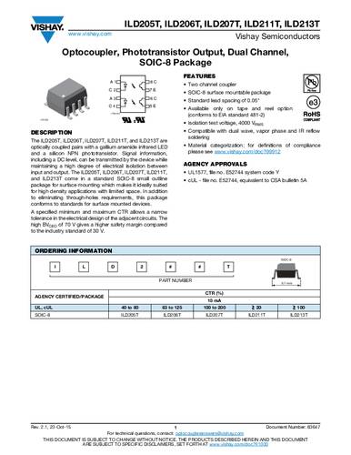 Vishay Optocoupler fototransistor ILD207T SOIC-8 Transistor Tape on Full reel