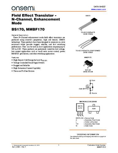 ON Semiconductor BS170-D26Z MOSFET 1 N-kanaal TO-92 Tape on Full reel