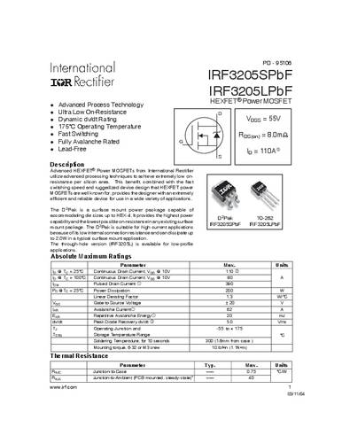 Infineon Technologies IRF3205SPBF-GURT MOSFET 1 N-kanaal 200 W D2PAK