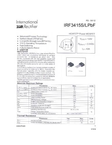Infineon Technologies IRF3415SPBF-GURT MOSFET 1 N-kanaal 200 W D2PAK