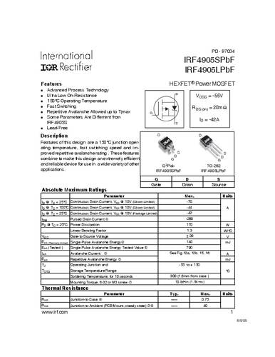 Infineon Technologies IRF4905SPBF-GURT MOSFET 1 P-kanaal 170 W D2PAK