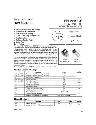infineontechnologies Infineon Technologies IRF530NSPBF-GURT MOSFET 1 N-kanaal 70 W D2PAK