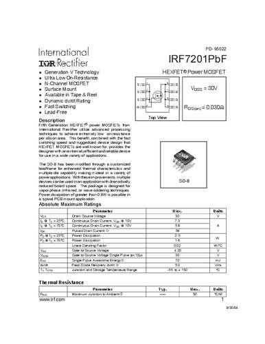 Infineon Technologies IRF7201PBF-GURT MOSFET 1 N-kanaal 2.5 W SO-8