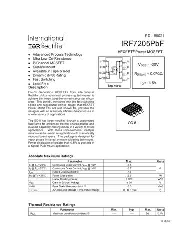 Infineon Technologies IRF7205PBF-GURT MOSFET 1 P-kanaal 2.5 W SO-8