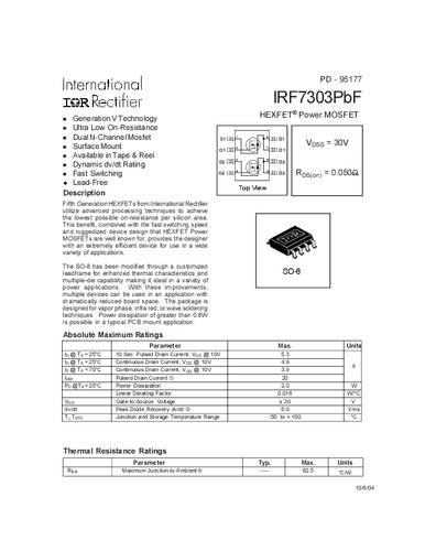 Infineon Technologies IRF7303PBF-GURT MOSFET 2 N-kanaal 2.0 W SO-8