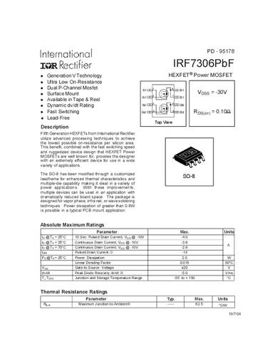 Infineon Technologies IRF7306PBF-GURT MOSFET 2 P-kanaal 2.0 W SO-8