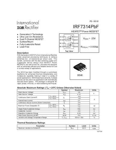 Infineon Technologies IRF7314PBF-GURT MOSFET 2 P-kanaal 2.0 W SO-8