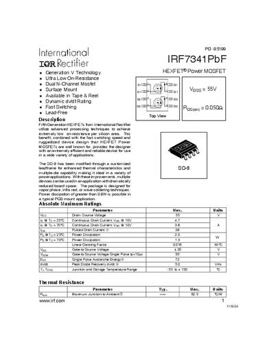 Infineon Technologies IRF7341PBF-GURT MOSFET 2 N-kanaal 2.0 W SO-8