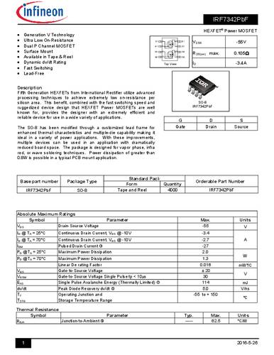 Infineon Technologies IRF7342PBF-GURT MOSFET 2 P-kanaal 2.0 W SO-8