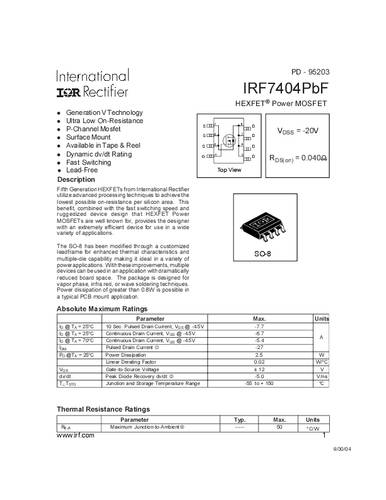 Infineon Technologies IRF7404PBF-GURT MOSFET 1 P-kanaal 2.5 W SO-8