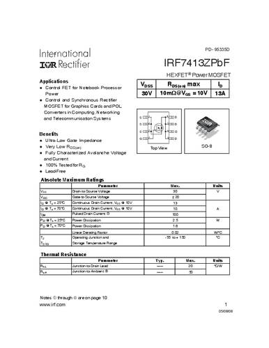 Infineon Technologies IRF7413ZPBF-GURT MOSFET 1 N-kanaal 2.5 W SO-8