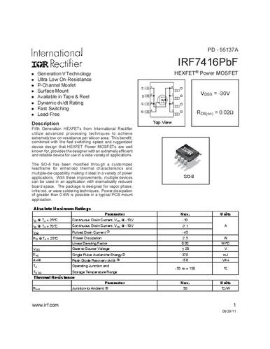 Infineon Technologies IRF7416PBF-GURT MOSFET 1 P-kanaal 2.5 W SO-8