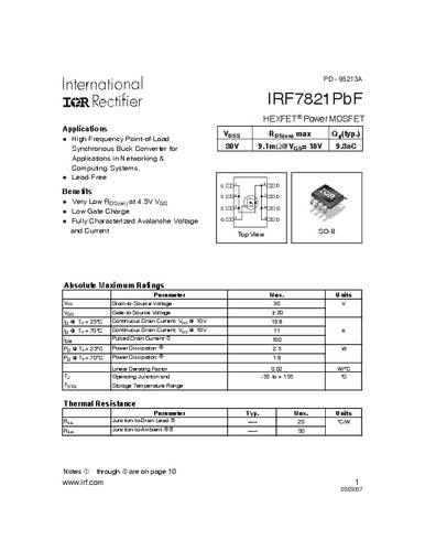Infineon Technologies IRF7821PBF-GURT MOSFET 1 N-kanaal 2.5 W SO-8