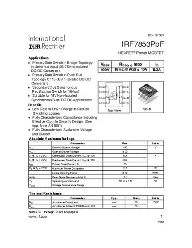 Infineon Technologies IRF7853PBF-GURT MOSFET 1 N-kanaal 2.5 W SO-8