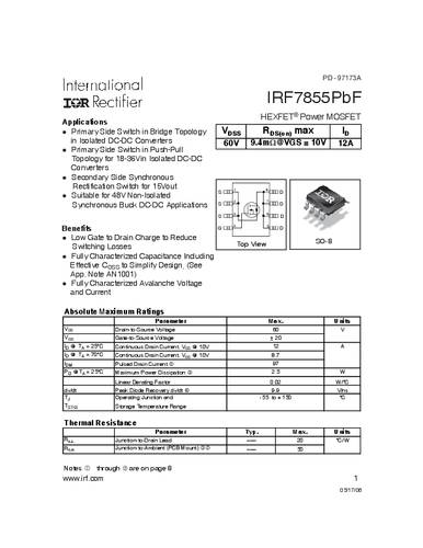 Infineon Technologies IRF7855PBF-GURT MOSFET 1 N-kanaal 2.5 W SO-8