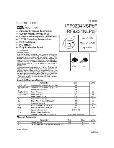 Infineon Technologies IRF9Z34NSPBF-GURT MOSFET 1 P-kanaal 68 W D2PAK
