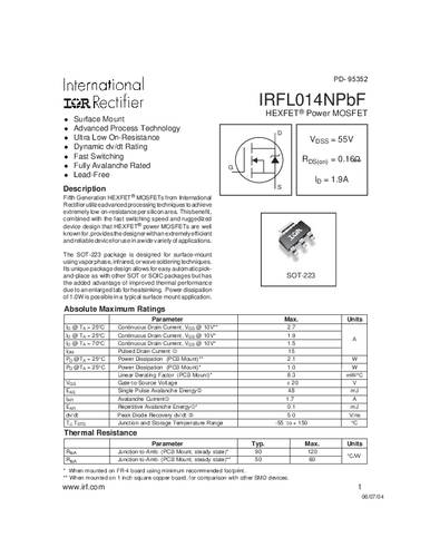 Infineon Technologies IRFL014NPBF-GURT MOSFET 1 N-kanaal 2.1 W SOT-223