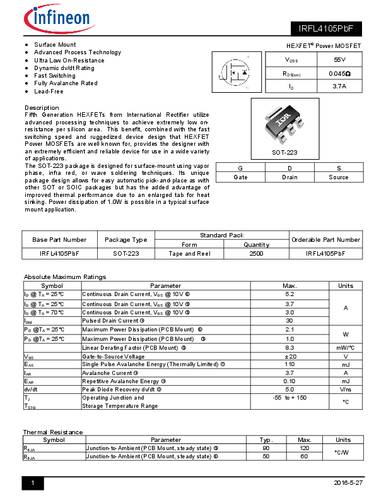 Infineon Technologies IRFL4105PBF-GURT MOSFET 1 N-kanaal 2.1 W SOT-223