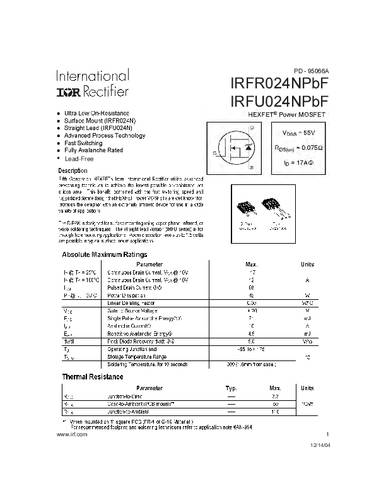 Infineon Technologies IRFR024NPBF-GURT MOSFET 1 N-kanaal 45 W TO-252AA