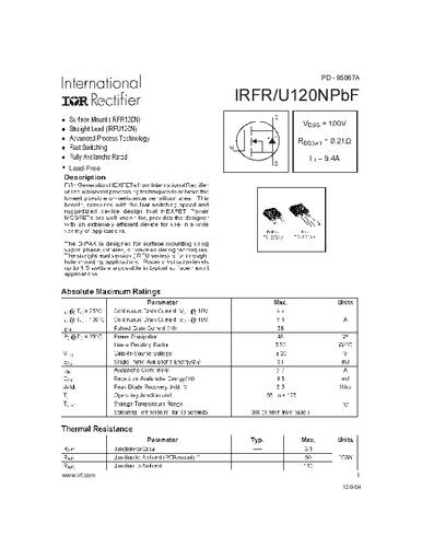 Infineon Technologies IRFR120NPBF-GURT MOSFET 1 N-kanaal 48 W TO-252AA