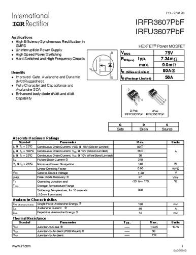 Infineon Technologies IRFR3607PBF-GURT MOSFET 1 N-kanaal 140 W TO-252AA
