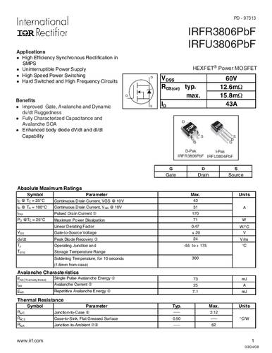 Infineon Technologies IRFR3806PBF-GURT MOSFET 1 N-kanaal 71 W TO-252AA