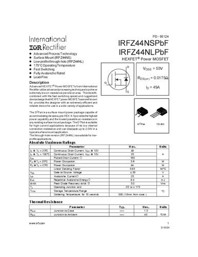 Infineon Technologies IRFZ44NSPBF-GURT MOSFET 1 N-kanaal 94 W D2PAK