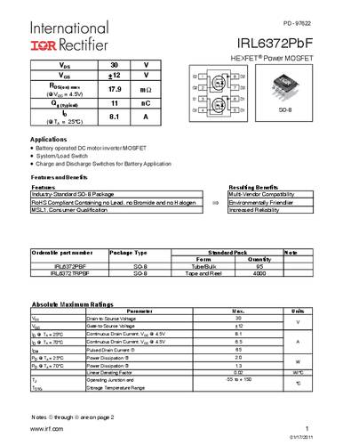 Infineon Technologies IRL6372PBF-GURT MOSFET 2 N-kanaal 2.0 W SO-8