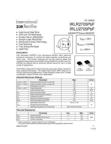 Infineon Technologies IRLR2705PBF-GURT MOSFET 1 N-kanaal 68 W TO-252AA