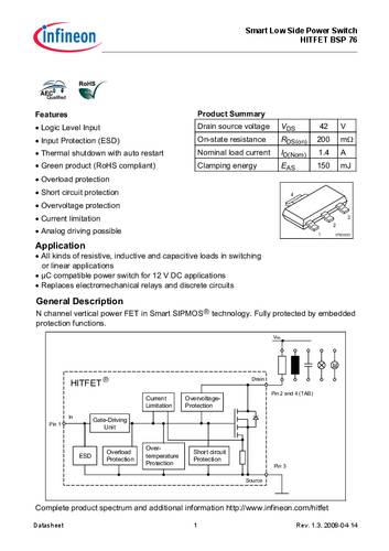 Infineon Technologies BSP76E6433HUMA1 1 stuk(s)