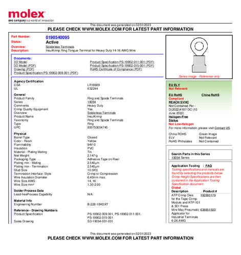 Molex 190540095 Ringkabelschoen 1 stuk(s) Tape
